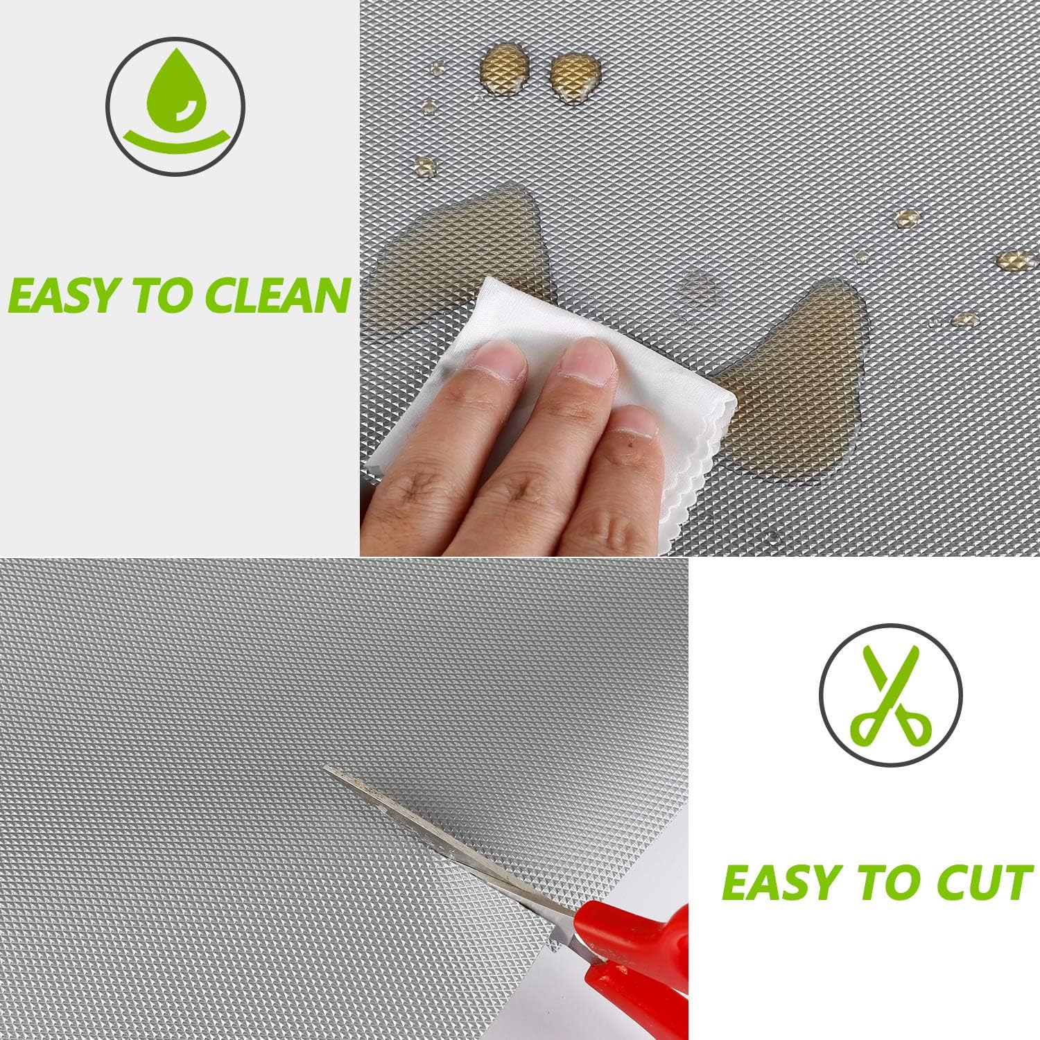 HooTown Shelf Liners Kitchen Cabinet Drawer Mats 11.8 Inch Wide x 59 inches Long, Non Adhesive EVA Plastic Washable Waterproof Pads for Refrigerator, Freezer, Fridge, Pantry Closet, Cupboard, Gray