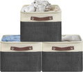 SIMPLE HOUSEWARE Large Fabric Storage Bin, 15" x 11" with Leather Like Handles, 3 Pack, Dark Gray