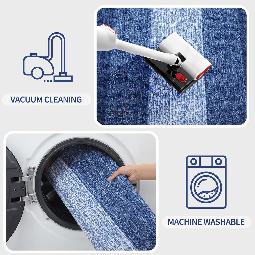 Kitinjoy Indoor Outdoor Door Mat, 59x24 Non-Slip Absorbent Dirt Trapper, Low-Profile Washable Inside Entrance Front Floor Mat, Sturdy Soft Entry Doormats for Entryway, Navy Blue