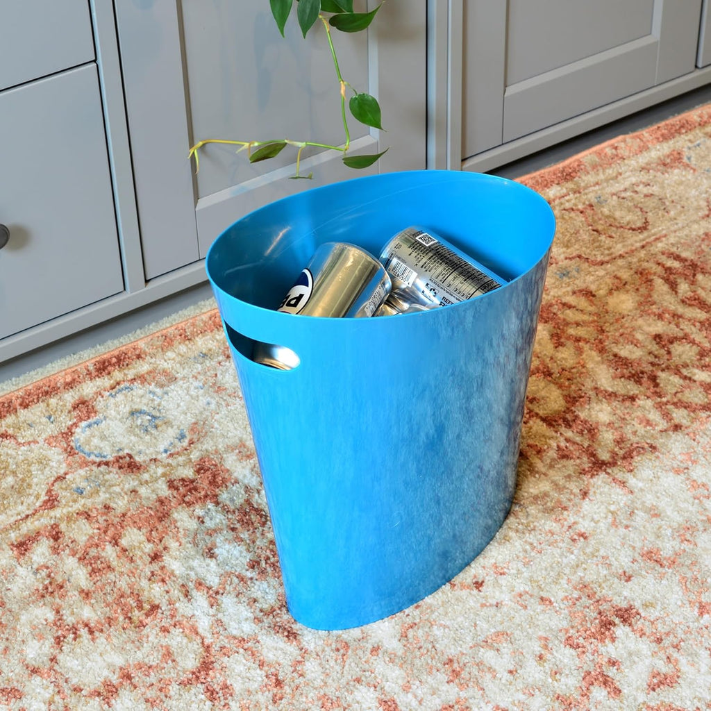 Youngever 2 Gallon Slim Trash Can, Plastic Garbage Container Bin, Small Trash Bin with Handles for Home Office, Living Room, Study Room, Kitchen, Bathroom (2 Pack) (Teal)
