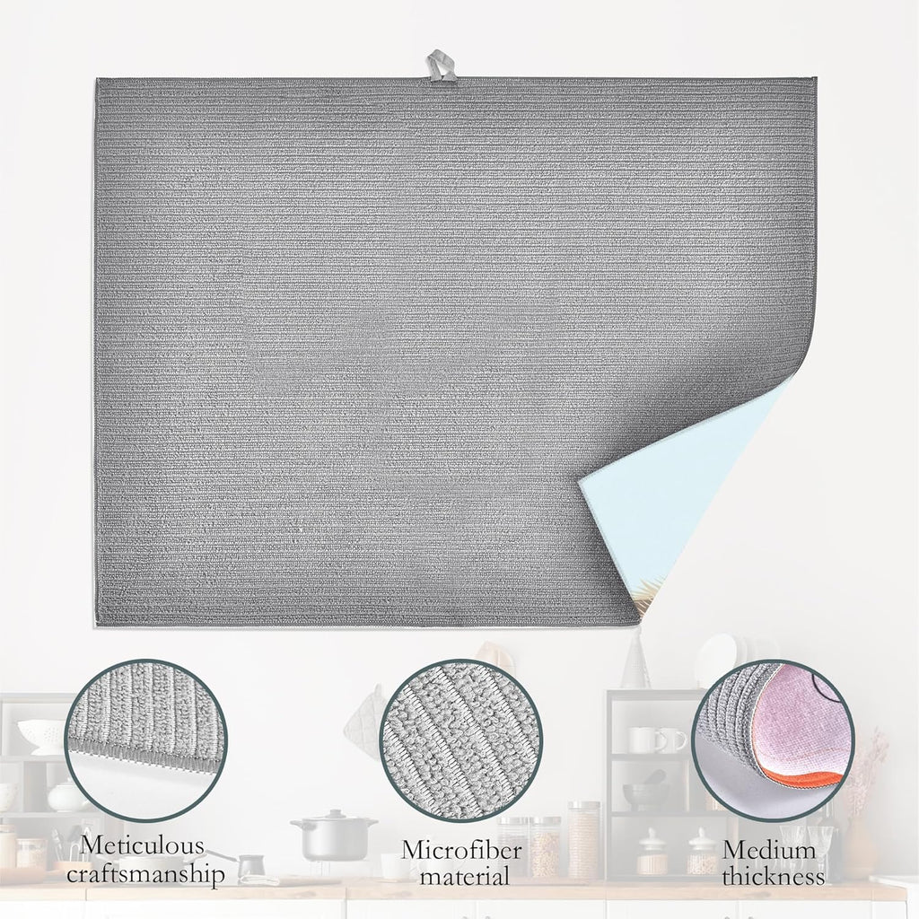 Cute Cat Dish Drying Mat for Kitchen Counter Decor,Watercolor Dish Drying Rack Pad Absorbent Reversible Microfiber for Coffee Tableware Sink Countertop 18x24 Inch