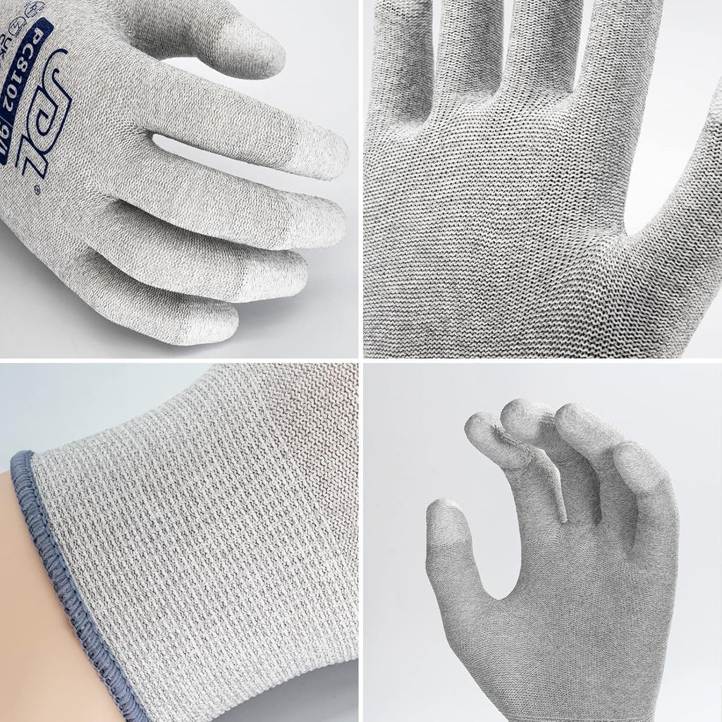 JDL ESD Work Gloves, Anti-Static Gloves for PC Building, 6 pairs, Computer Installation & Repair, High Resistance Carbon Fiber Gloves, Large