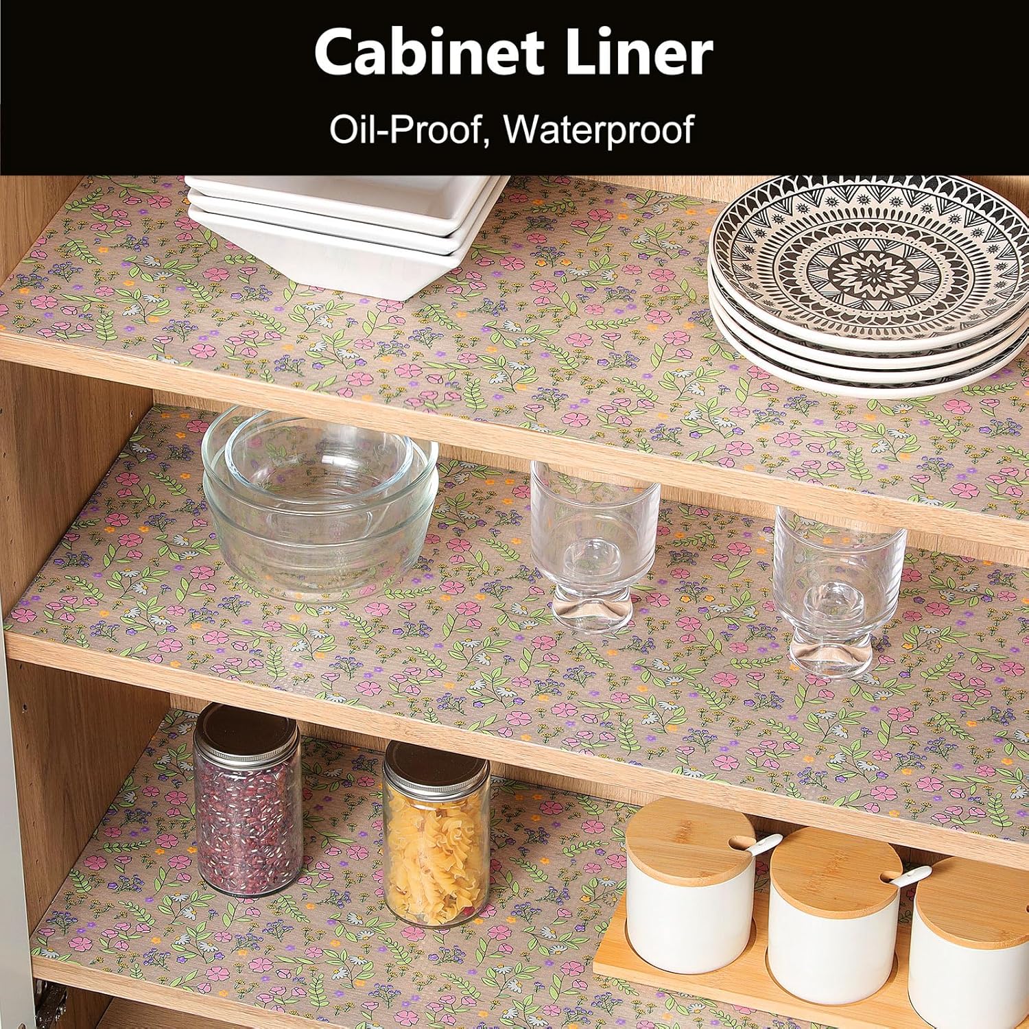INNOLITES Non-Slip Shelf Liner – Cabinet & Drawer Liner Non-Adhesive – Waterproof Oil-Proof – Durable EVA with Floral for Kitchen Cabinets Refrigerator – BPA-Free, Easy to Cut 23.6" x 360"