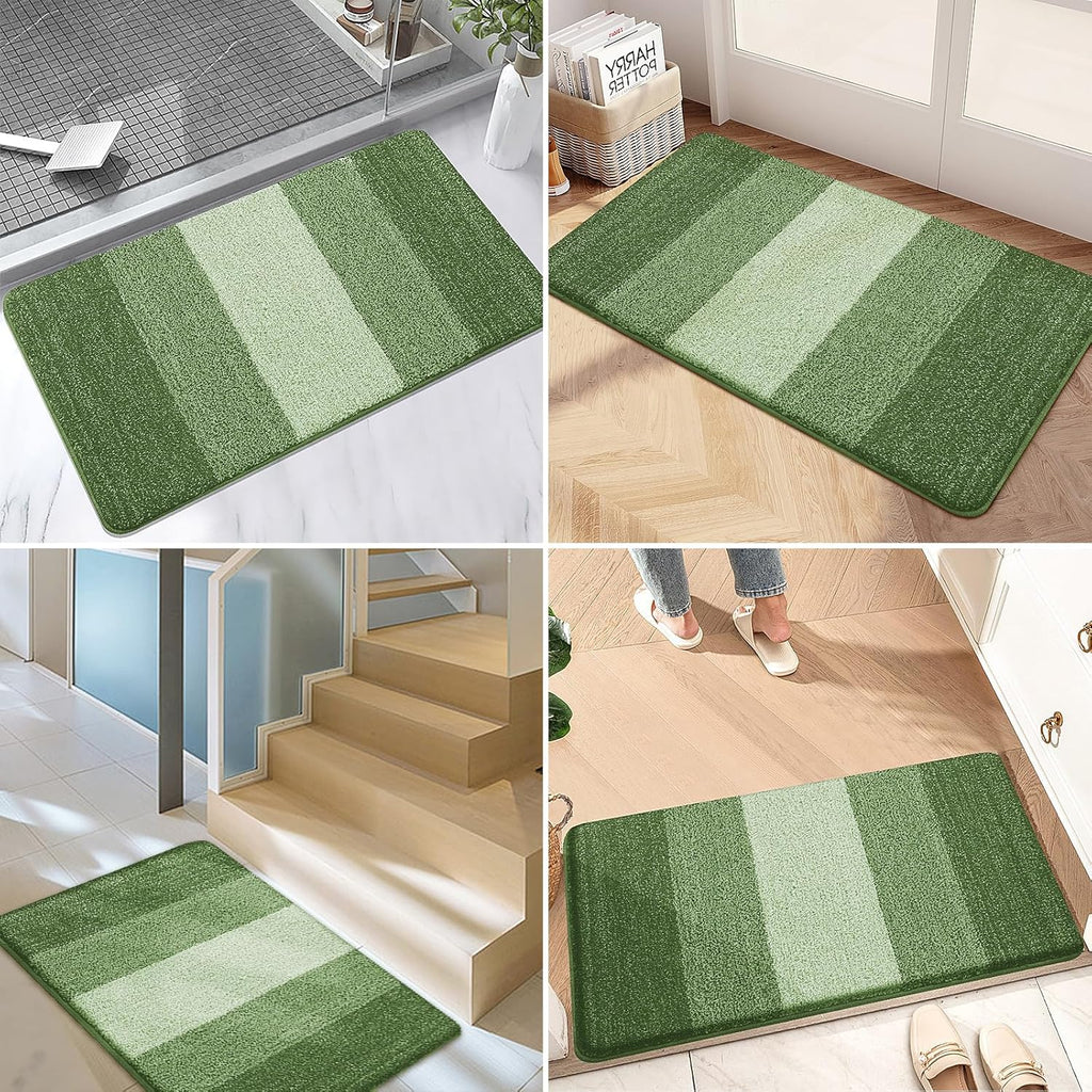 Kitinjoy Indoor Outdoor Door Mat, 36x24 Non-Slip Absorbent Dirt Trapper, Low-Profile Washable Inside Entrance Front Floor Mat, Sturdy Soft Entry Doormats for Entryway, Green