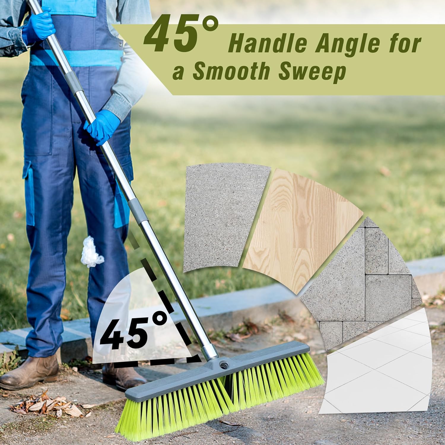 PHYEX 18" Push Broom with 47" Long Handle, Multi-Surface Floor Scrub Brush for Cleaning Deck, Patio, Garage, Driveway