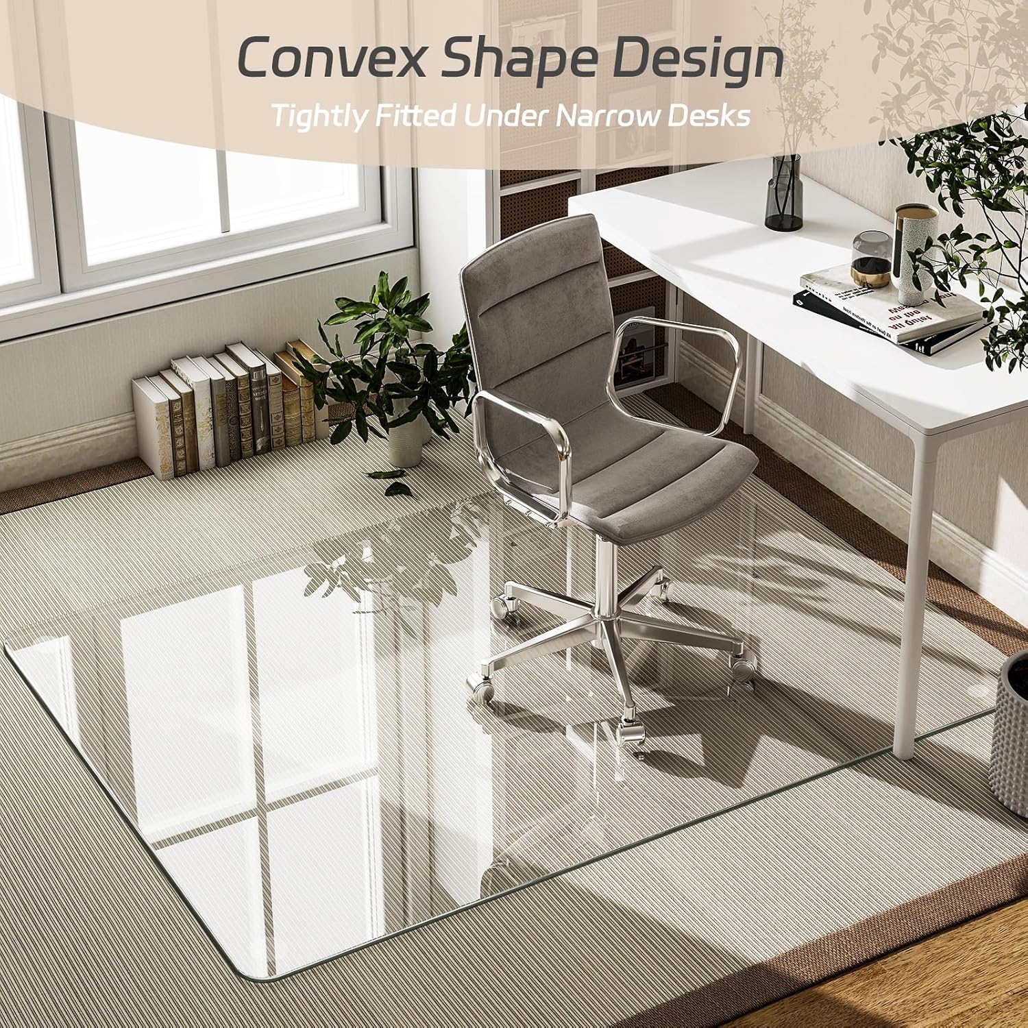 GLSLAND 46"x46" Tempered Glass Chair Mat Square Heavy-Duty Floor Protector for Carpet & Hard Floors Scratch-Resistant Office Computer Desk Mat 1/5" Clear