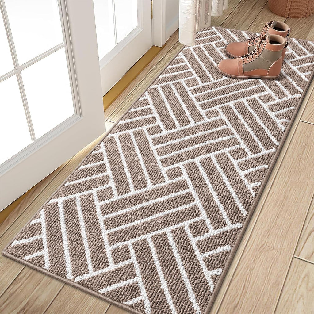OLANLY Runner Indoor Door Mat, 47x23 Inch, Dirt Resistant and Absorbent, Non-Slip Rubber Backing Floor Mats, Easy Clean Low-Profile Doormat for Entryway, Front Door, and Inside Entrance, Brown