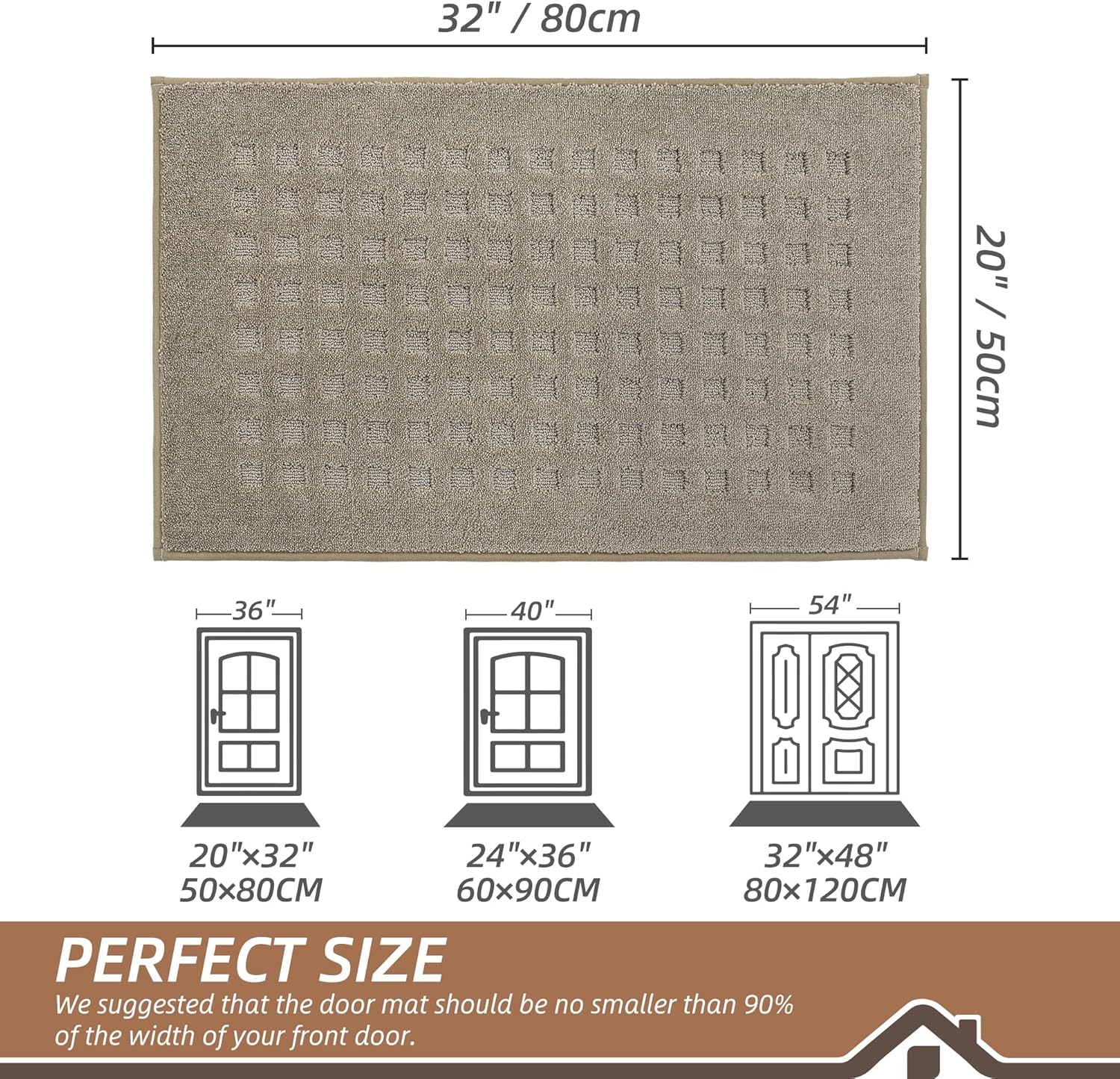 BEQHAUSE Waffle Door Mats Indoor 20"x32", Dog Mat for Muddy Paws Absorbent and Dirt Resist Floor Mats Non-Slip Washable Rugs for Entryway, Welcome Mat for Front Back Door, Muddy Wet Shoes, Beige