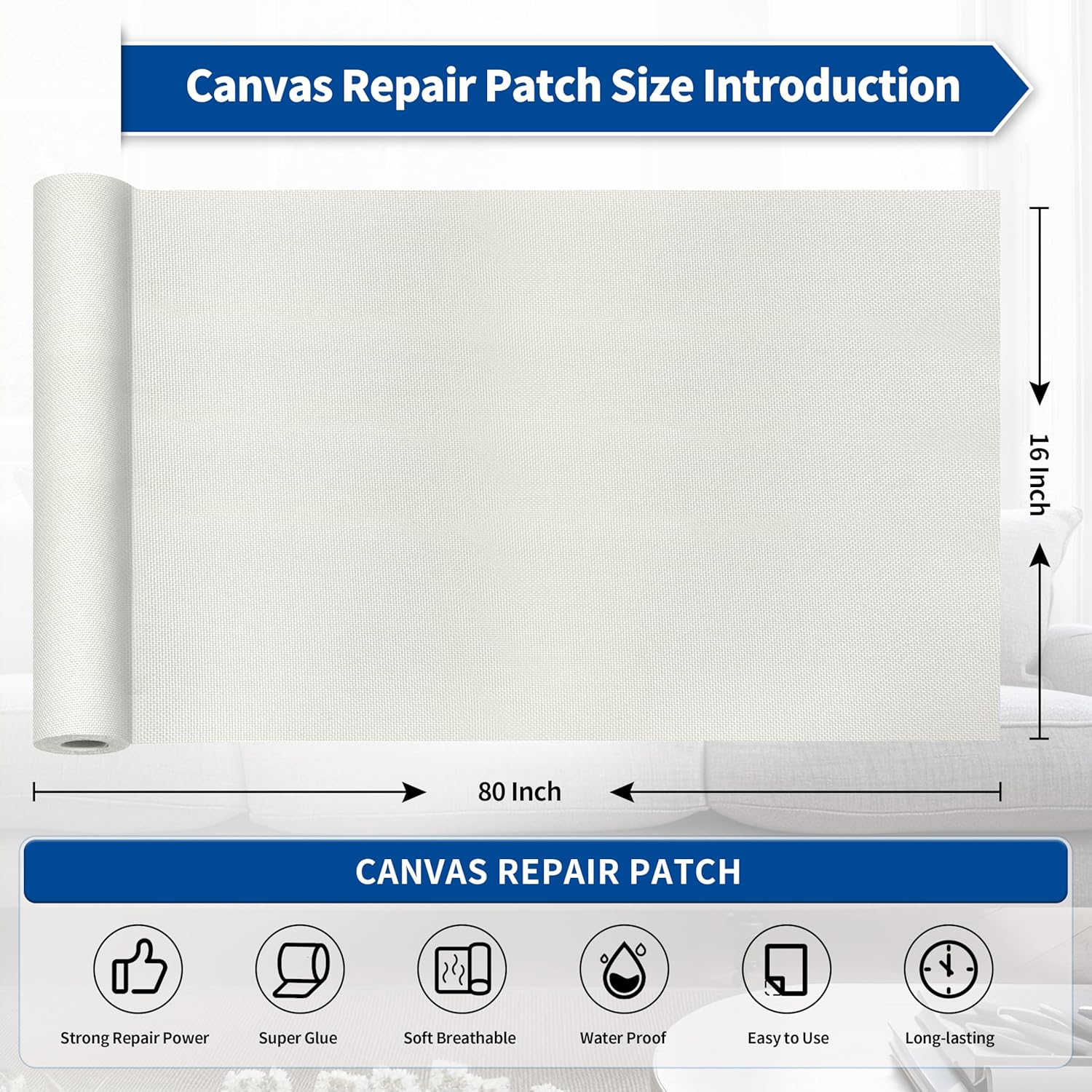 KING MOUNTAIN Linen Repair Patches, Self-Adhesive Linen Fabric Patches, 16X80 inch Extra Size, Multi Color, Can be Used for Linen Sofa Repair and Linen Clothes Repair (White)