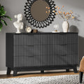 Fluted Dresser with 6 Drawers, 54" Wide Modern Chest of Drawers with Metal Handle, Wooden Dresser TV Stand, Wood Closet Clothes Storage Organizer for Bedroom, Living Room, Hallway, Solid Black