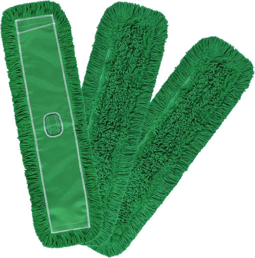 Matthew Cleaning 36'' Industrial Strength Cotton Dust Mop Refill Washable Replacement Heads for Residential & Commercial Use Fit Standard Dust Mop Frames, Hardwood, Concrete Floors Green 3 Pack