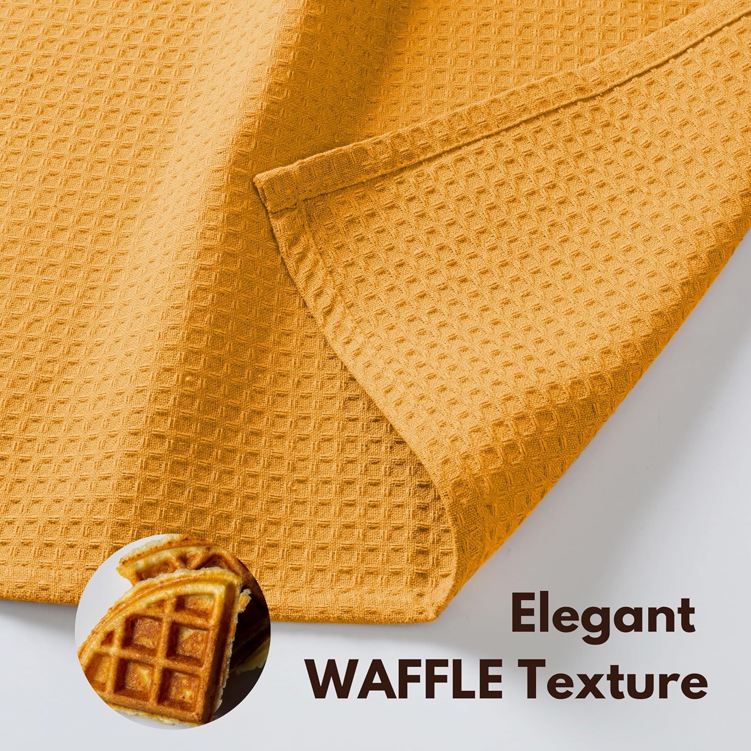 Native Fab Cotton Kitchen Towel with Hanging Loop 16x26 inches, 6-Pack, Waffle Weave Kitchen Towels for Cleaning Drying, Washcloths Soft & Absorbent Cloth Rags, Bar Towel, Dish Cloth, Mustard Yellow