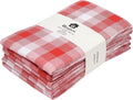Kitchen Towels Set of 6 Soft Premium Cotton Highly Absorbent Dish Towels 20X30 Inches, Washable & Reusable Tea Towel, Quick Drying Dish Cloths for Cleaning Dishes - Red/White, Checks