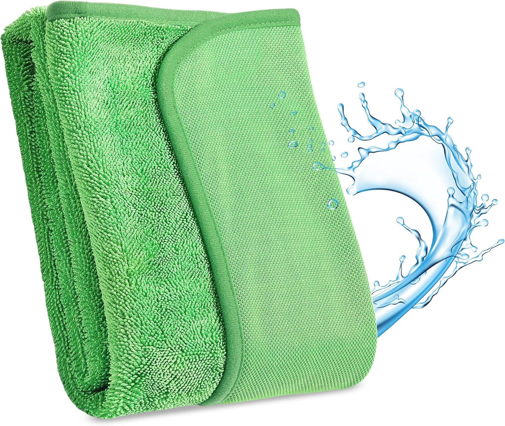 JOYMOOP Microfiber Towels for Cars, 35.4" x 23.6" Car Drying Towel, Green Reusable Car Towel, Quick Drying Car Microfiber Cleaning Cloth for RVs, SUVs, Trucks