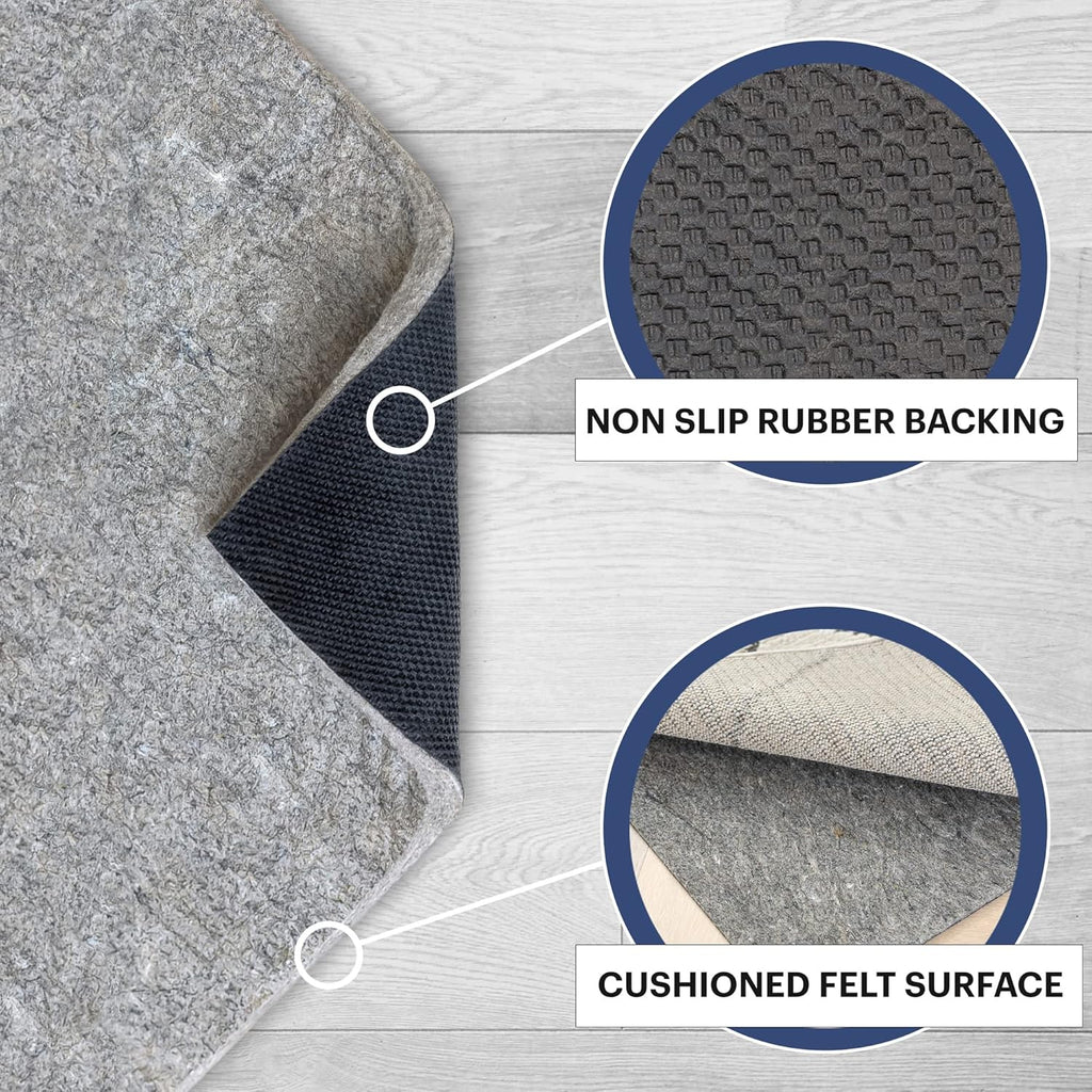 RUGPADUSA - Dual Surface - 4'10" x 7'10" - 3/8" Thick - Felt + Rubber - Enhanced Non-Slip Rug Pad - Adds Comfort and Protection - for Hard Surface Floors