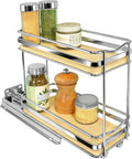 LYNK PROFESSIONAL® Élite™ Pull Out Spice Rack Organizer for Inside Kitchen Cabinets - 4-1/4 inch Wide - Slide Out Drawer – Wood/Chrome Sliding Spice Cabinet Organization Shelf Racks - 2 Tier