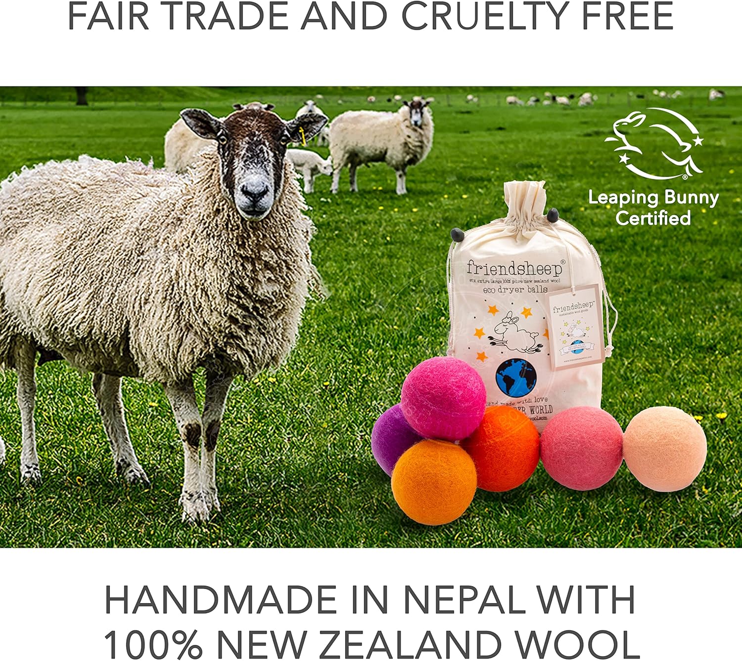 Friendsheep Wool Dryer Balls 6 Pack XL Organic Premium Reusable Cruelty Free Handmade Fair Trade No Lint Fabric Softener Color - Tropical Sunset