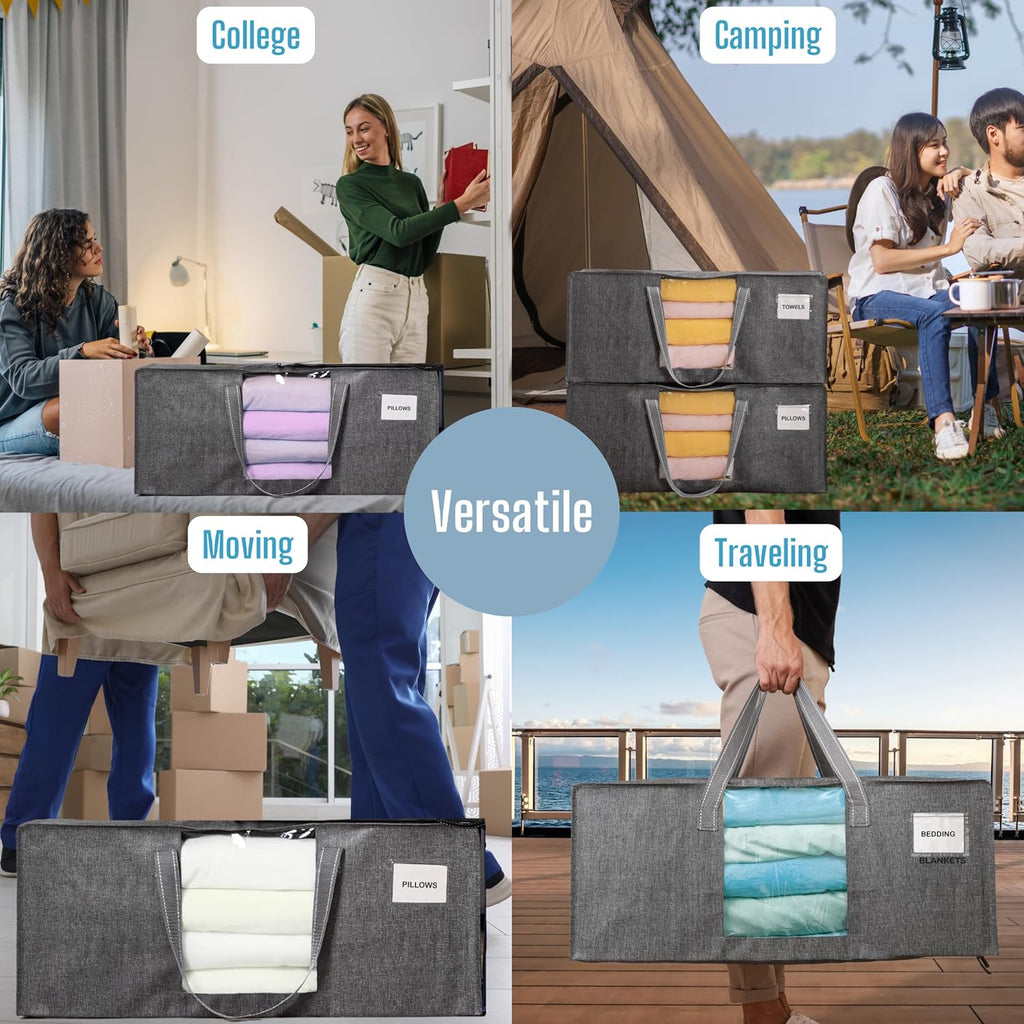 VENO 8 Pack Moving Bags Extra Large Storage Bags for College Move-In, Heavy-Duty Storage Totes, Packing Boxes, and Wardrobe Moving Supplies - Durable Laundry Bags for Clothes (Gray w/Window, 8 Pack)