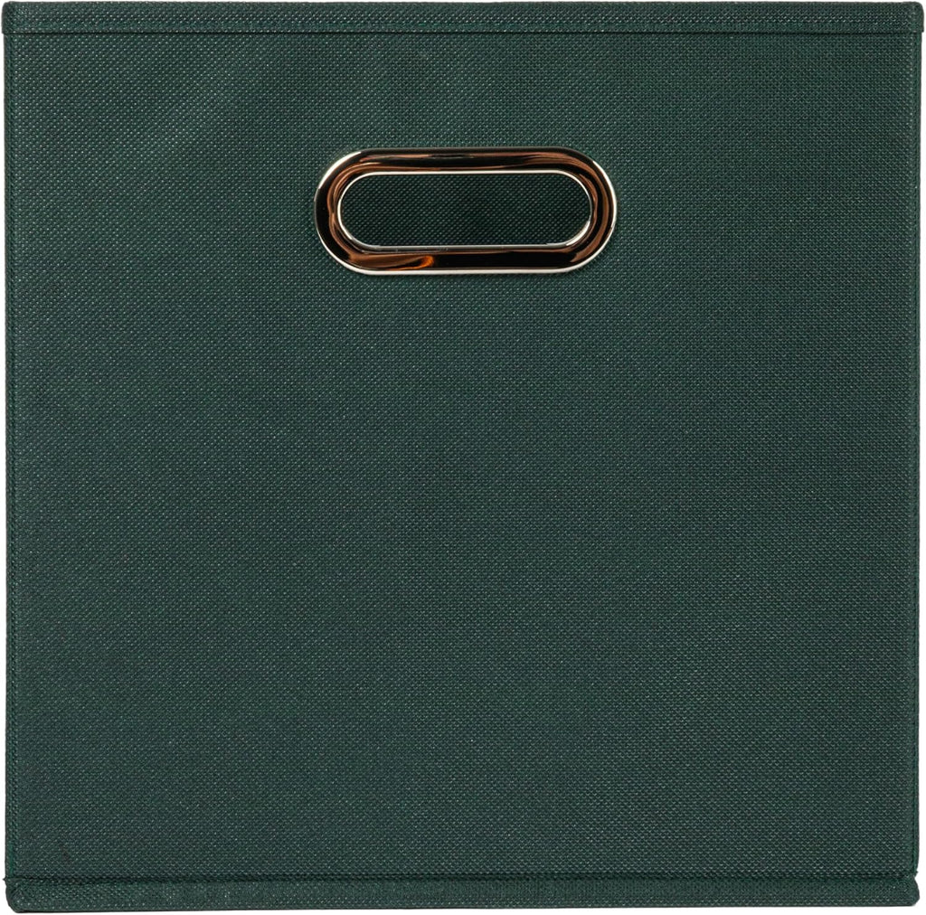 Household Essentials Fabric Storage Cube Bins, 6 Piece Set, Strong Poly-Woven Fabric, Chipboard Sides, Grommet Front Handle, Stackable and Foldable, Classic Design, Dark Green