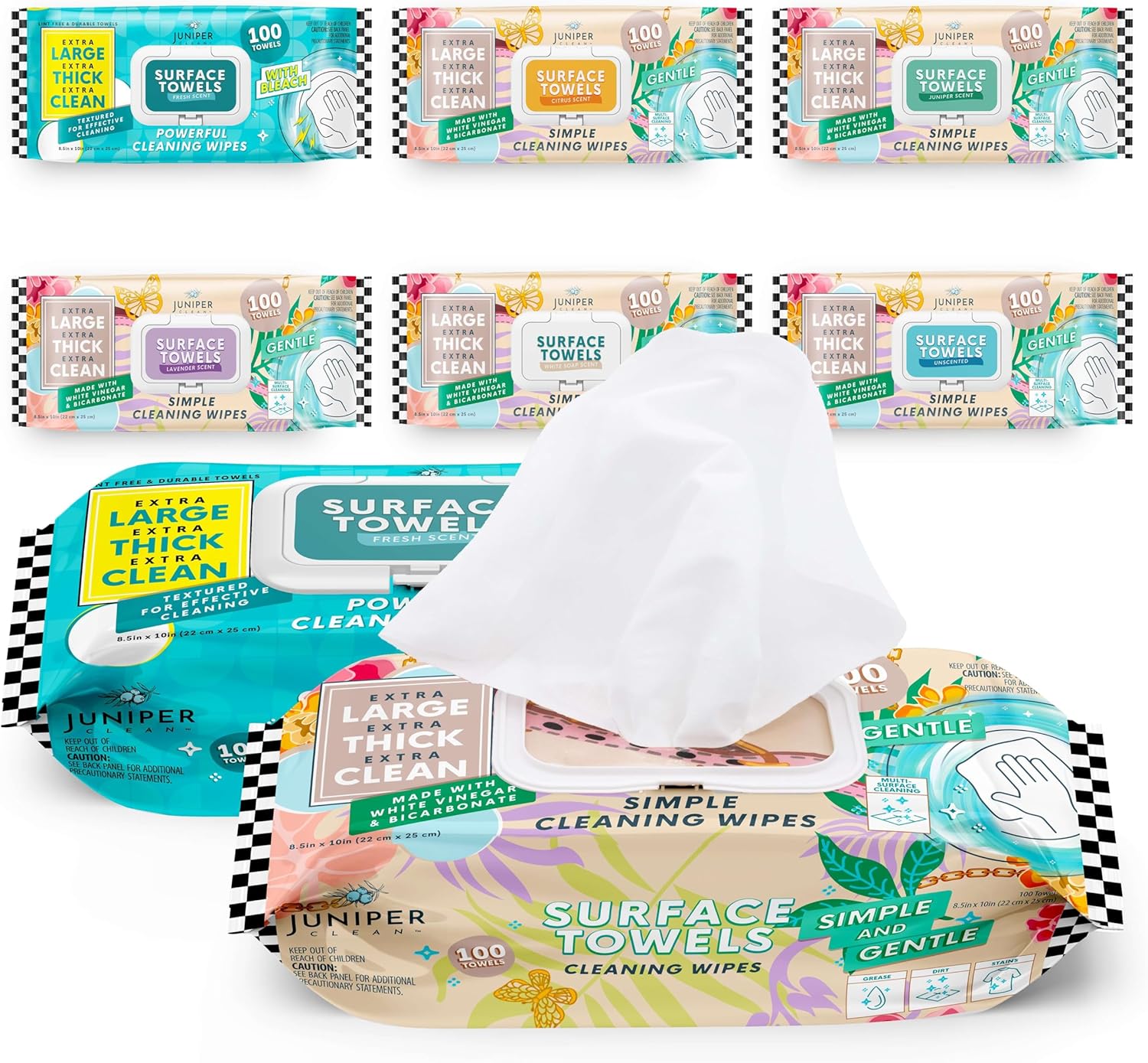 6 Packs Surface Cleaning Wipes, Thick & Large Dispose, All-Purpose Cleaner for Bathroom, Kitchen, Office, 100 Count Soft Flow, Biodegradable, Mix Scent