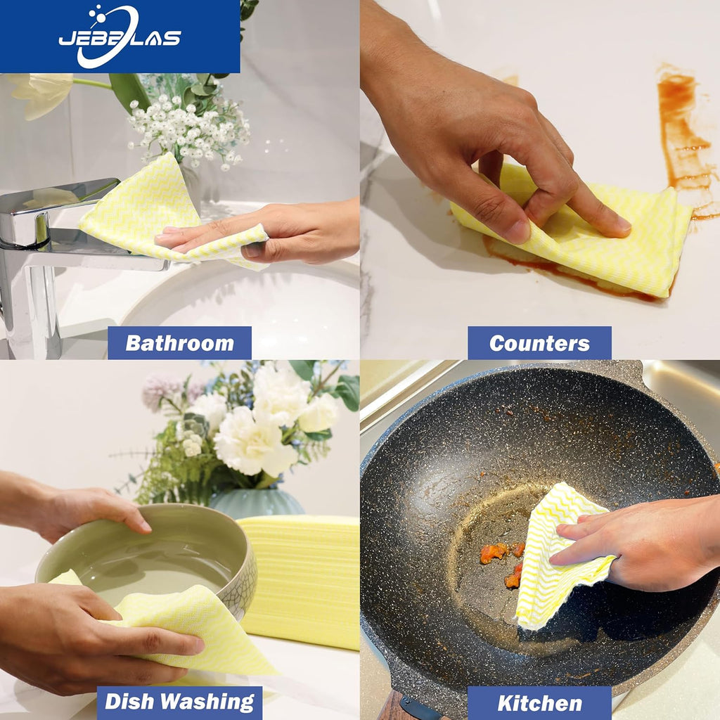JEBBLAS Handi Wipes Reusable Cloths Dry Cleaning Cloths Dish Towel Dish Cloths Handy Cleaning Wipes,Pack of 50, Yellow