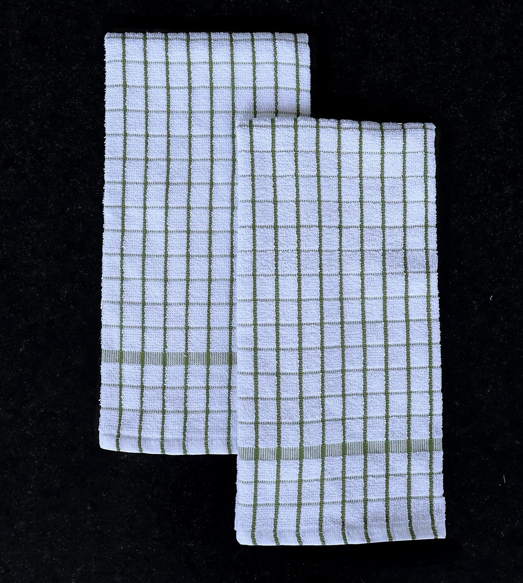 AMOUR INFINI Kitchen Towels Set of 4 - Highly Absorbent, Super Soft Terry Cotton 20x28 Inch Dish Towels with Hanging Loop - Hand & Tea Towels for Cleaning & Drying Dishes (Green)