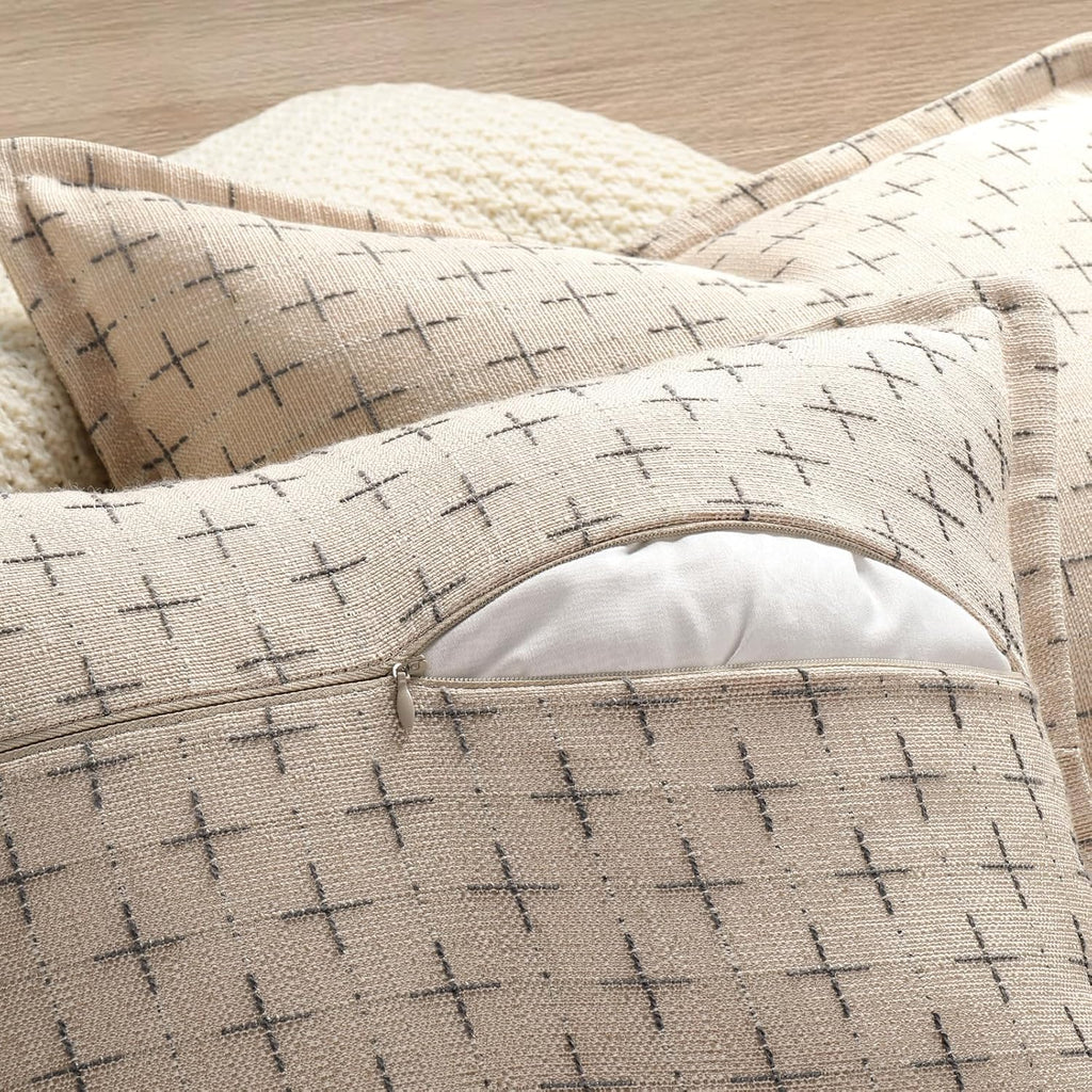 ZWJD Pillow Covers 22x22 Set of 2 Soft Polyester Textured Pillow Covers with Stylish Flange Edge Cozy Farmhouse Throw Pillows for Couch Bed Sofa Living Room