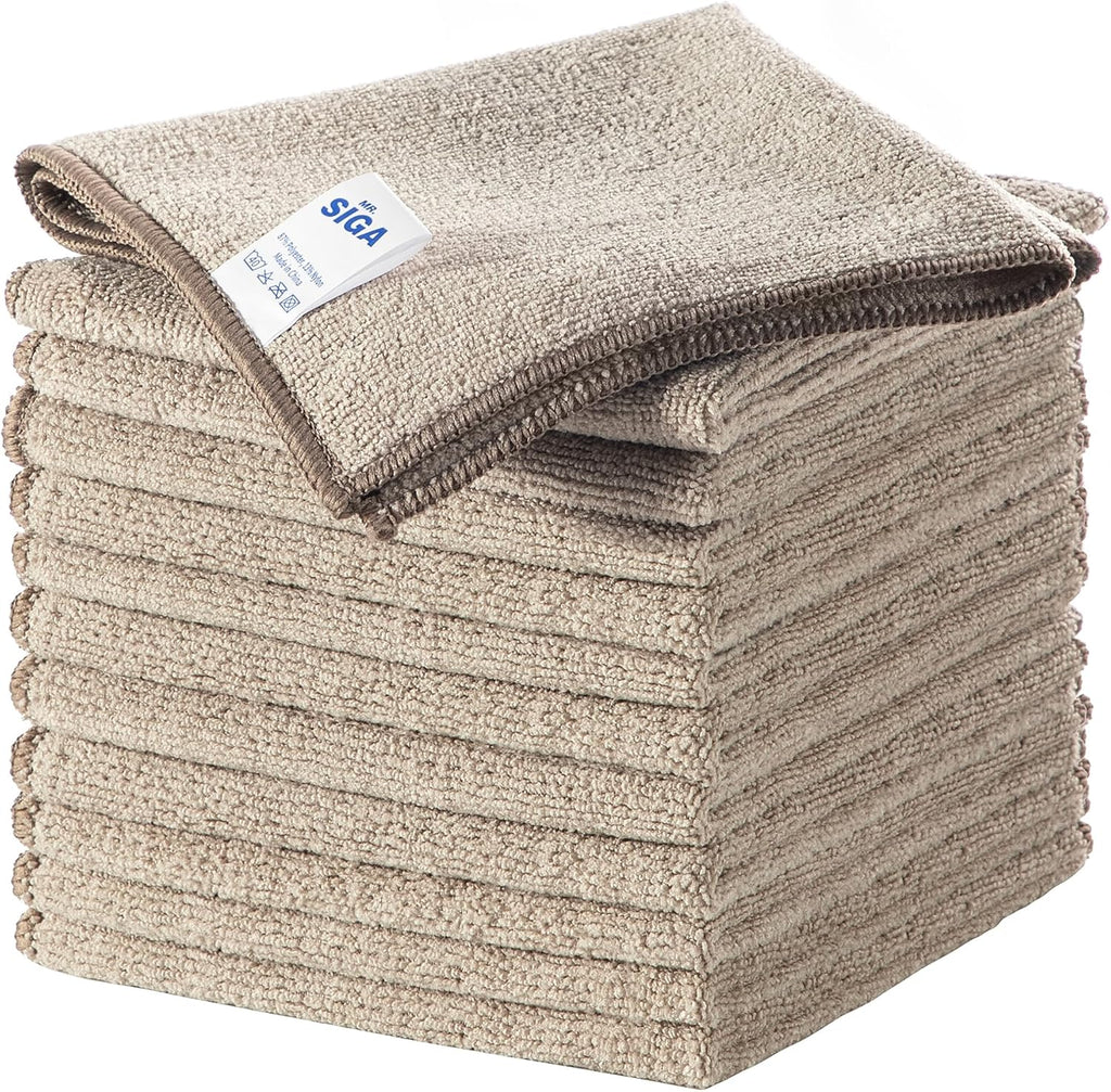 MR.SIGA Microfiber Cleaning Cloths, All-Purpose Surface Microfiber Towels, Streak Free Cleaning Rags, Pack of 12, Wheat, Size 32 x 32 cm(12.6 x 12.6 inch)