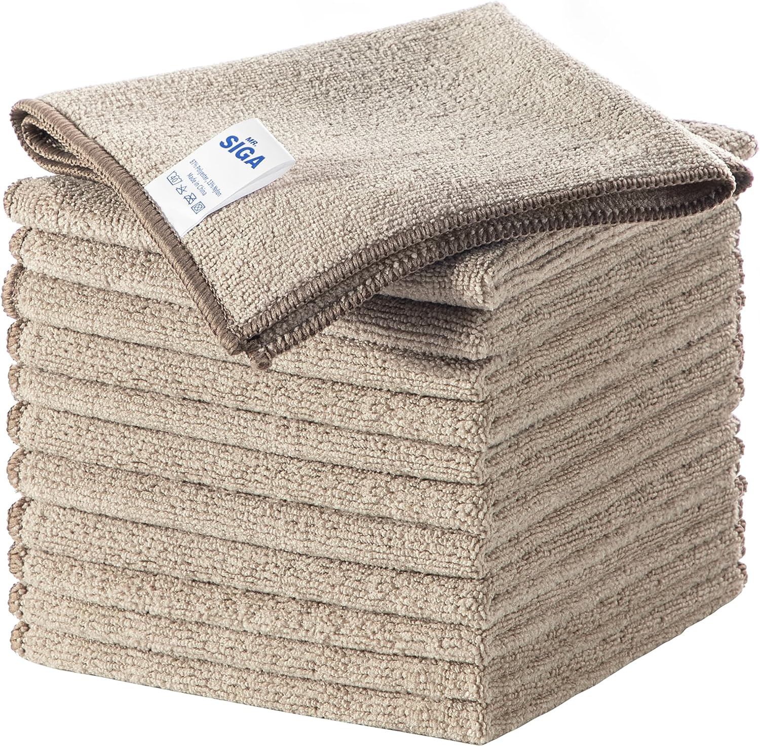 MR.SIGA Microfiber Cleaning Cloths, All-Purpose Surface Microfiber Towels, Streak Free Cleaning Rags, Pack of 12, Wheat, Size 32 x 32 cm(12.6 x 12.6 inch)