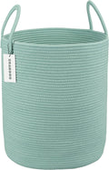 Cotton Rope Laundry Basket Hamper for Clothes Woven Storage Basket for Living Room Bedroom Boho Tall Rope Baskets for Blanket Toys Pillow Towels Baby Nursery Hamper Bin Large light green