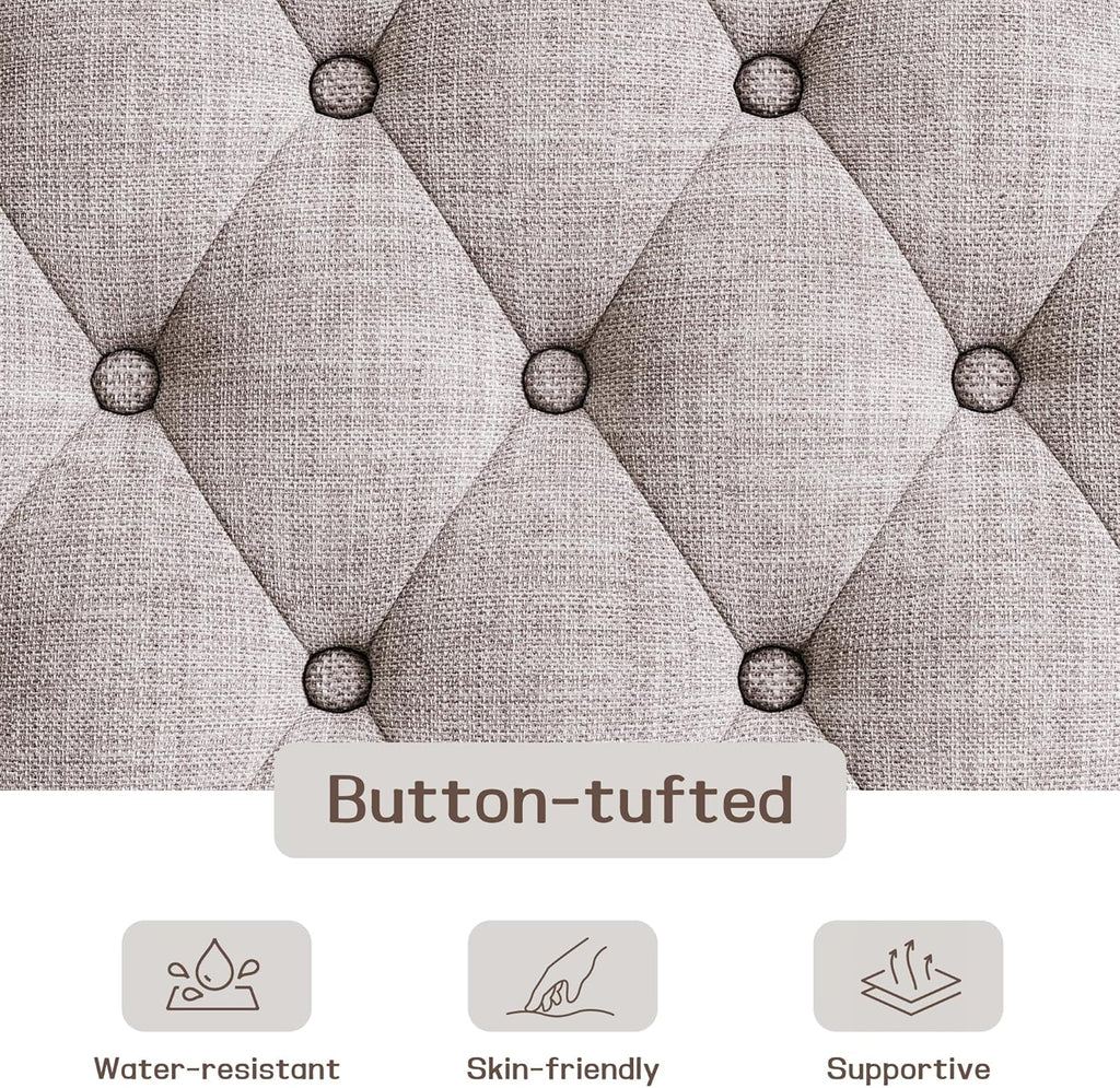 48" Large Ottoman with Storage Coffee Table, Upholstered Tufted Linen Ottoman Bench with Solid Wood Shelf for Living Room, Bedroom, Holds 250lbs (Light Gray)