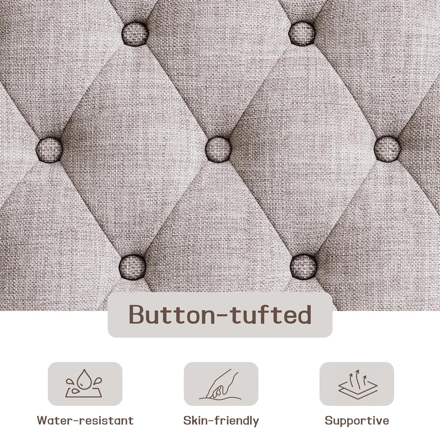 48" Large Ottoman with Storage Coffee Table, Upholstered Tufted Linen Ottoman Bench with Solid Wood Shelf for Living Room, Bedroom, Holds 250lbs (Light Gray)