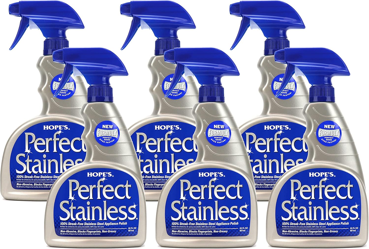 HOPE'S Perfect Stainless Steel Cleaner Streak-Free Self-Polishing Formula, Blocks Fingerprints, Pack of 6, 22 Ounce, 132 Fl Oz