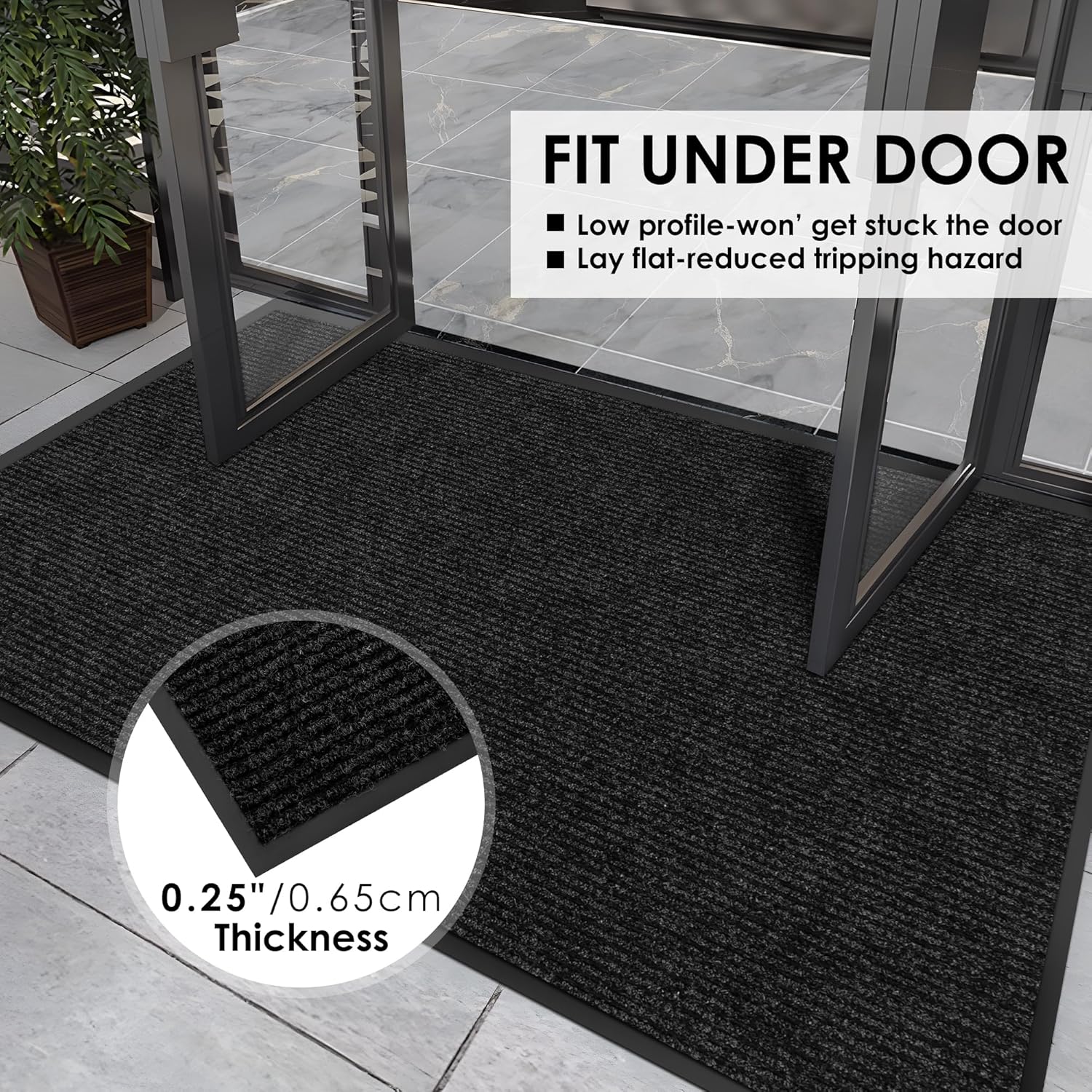 3′ x 7′ Front Door Mat Indoor Outdoor Entrance, Commercial Floor Mat Heavy Duty Dirt Trapper Entryway Doormat, Custom Size Non Slip Rubber Backing Welcome mat, Door Mat for High Traffic Area