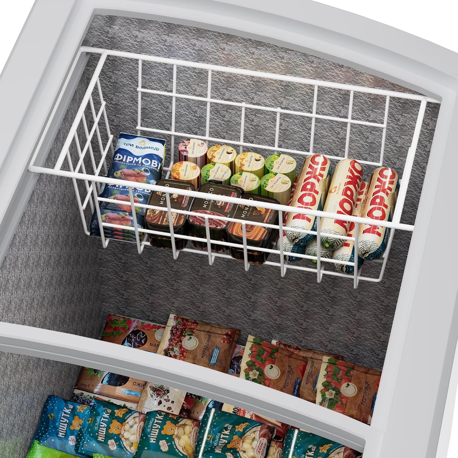 SANNO 17.5in Chest Freezer Basket,Freezer Organizer Bins, Sturdy Metal Wire Freezer Organizer for Home Kitchen
