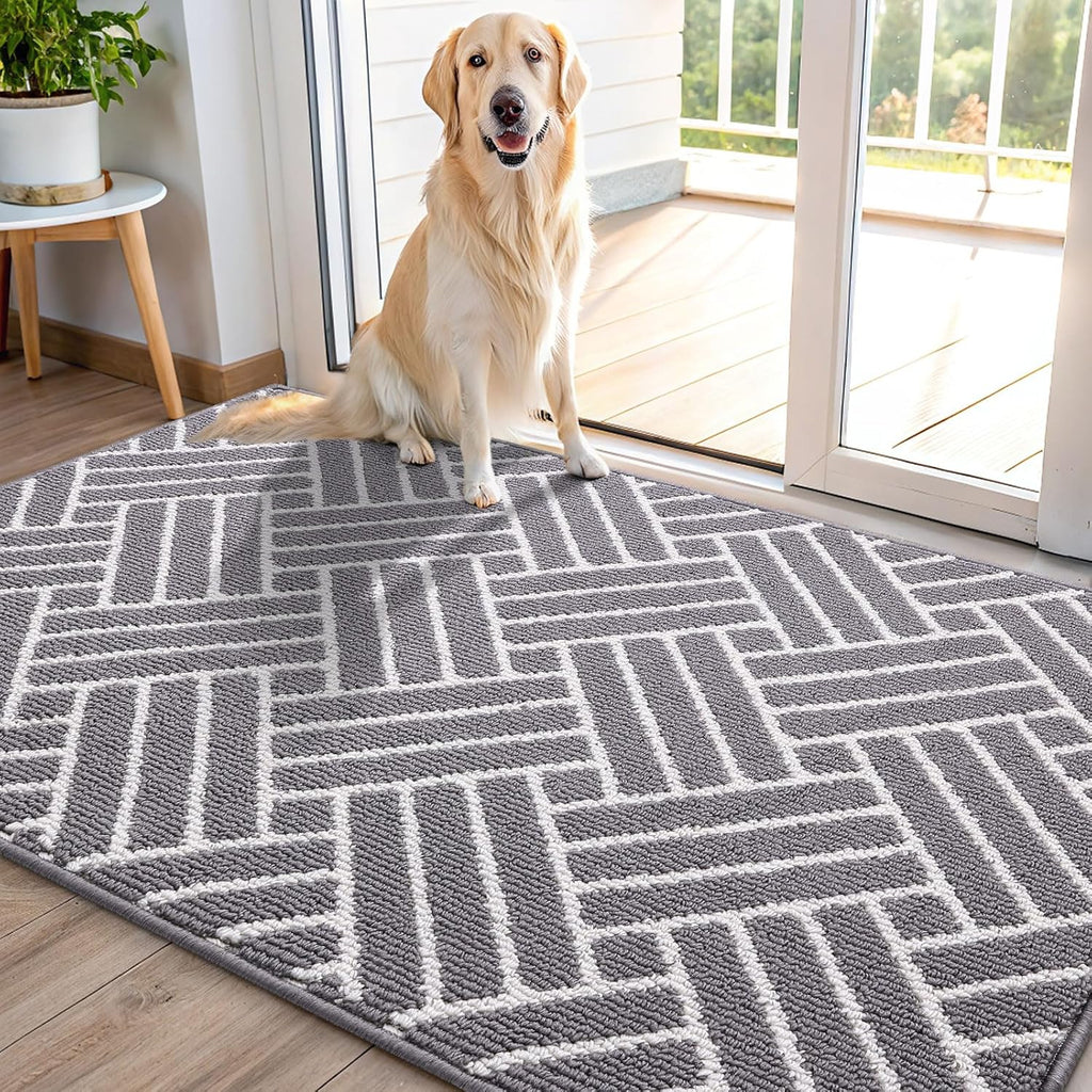 OLANLY Indoor Door Mat, 48x32 Inch, Dirt Resistant and Absorbent, Non-Slip Rubber Backing Floor Mats, Easy Clean Low-Profile Doormat for Entryway, Front Door, and Inside Entrance, Grey