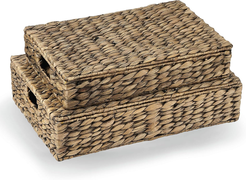 Set of 2 Decorative Storage Boxes With Lids for Home Decor, Shelves