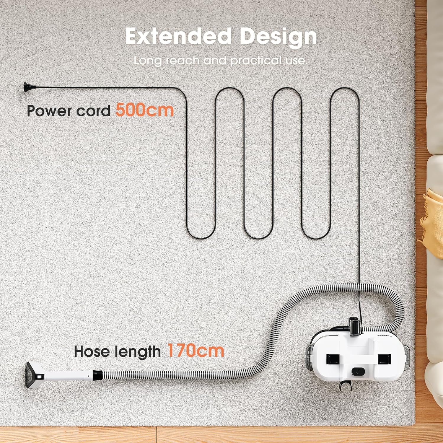 Upholstery Cleaner Machine - 13.5Kpa Suction Couch Cleaner Machine, Handheld Portable Carpet Cleaner with Self-Cleaning and 450W Motor for Pet Stain, Couch, Stair, Car Seat and Area Rug