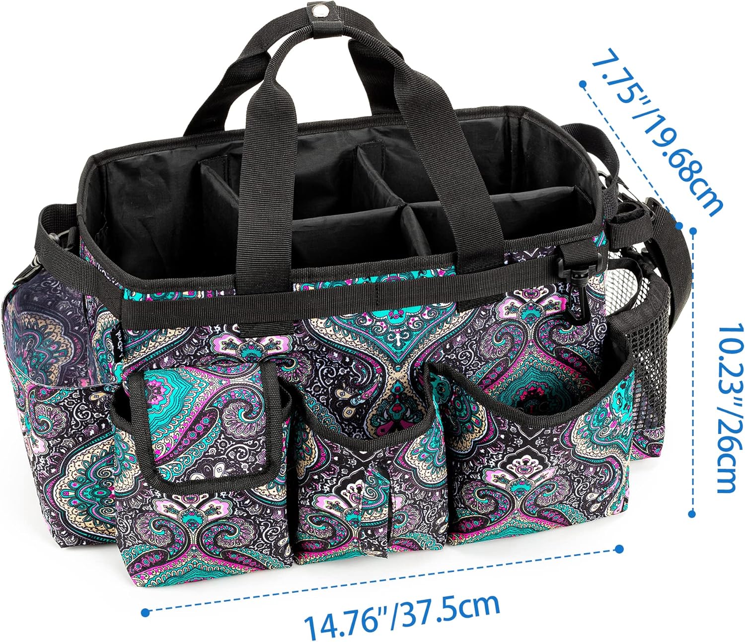 LoDrid Large Wearable Cleaning Caddy Bag with Detachable Divider, Cleaning Supply Tote Organizer with Handles and Adjustable Shoulder Strap for Cleaners & Housekeepers, Totem