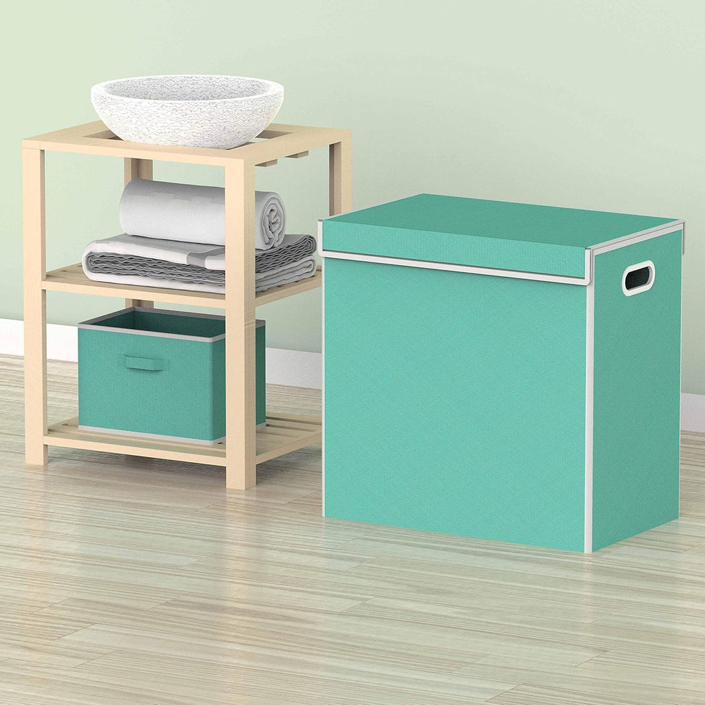 Simple Houseware Double Laundry Hamper with Lid and Removable Bags, Turquoise