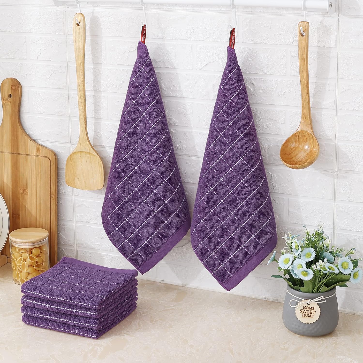 Homaxy 100% Cotton Terry Kitchen Dish Cloths, Ultra Soft and Absorbent Dish Towels for Kitchen, Suitable for Drying and Washing Dishes, 6 Pack, 12 x 12 Inches, Purple
