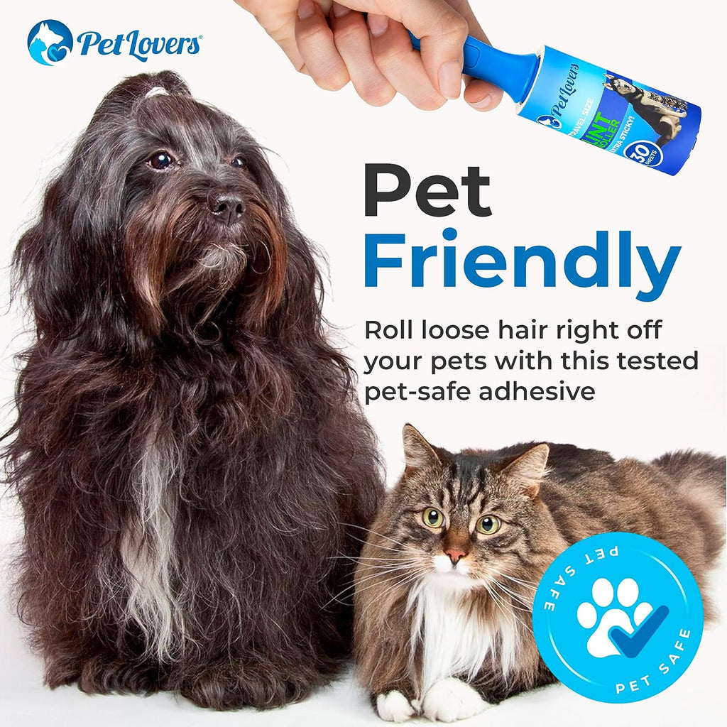 PetLovers Extra Sticky Lint Roller Mega Value Set for Pet Hair Removal, Dog and Cat Lint Remover (6 Pack Mini Refills)