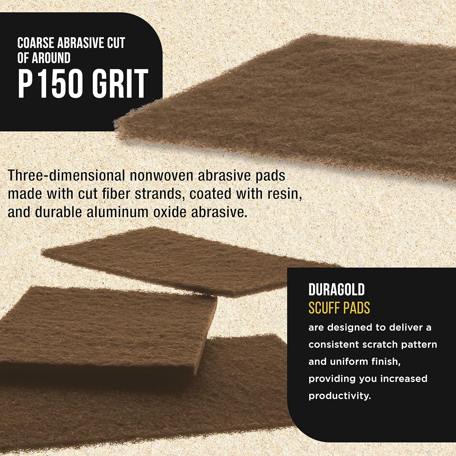 Dura-Gold Premium 6" x 9" Gold Coarse Scuff Pads, Box of 10 - Scuffing, Scouring, Sanding, Paint Primer Prep Adhesion Scratch - Surface Preparation For Automotive Car Auto Body Repair Woodworking Wood