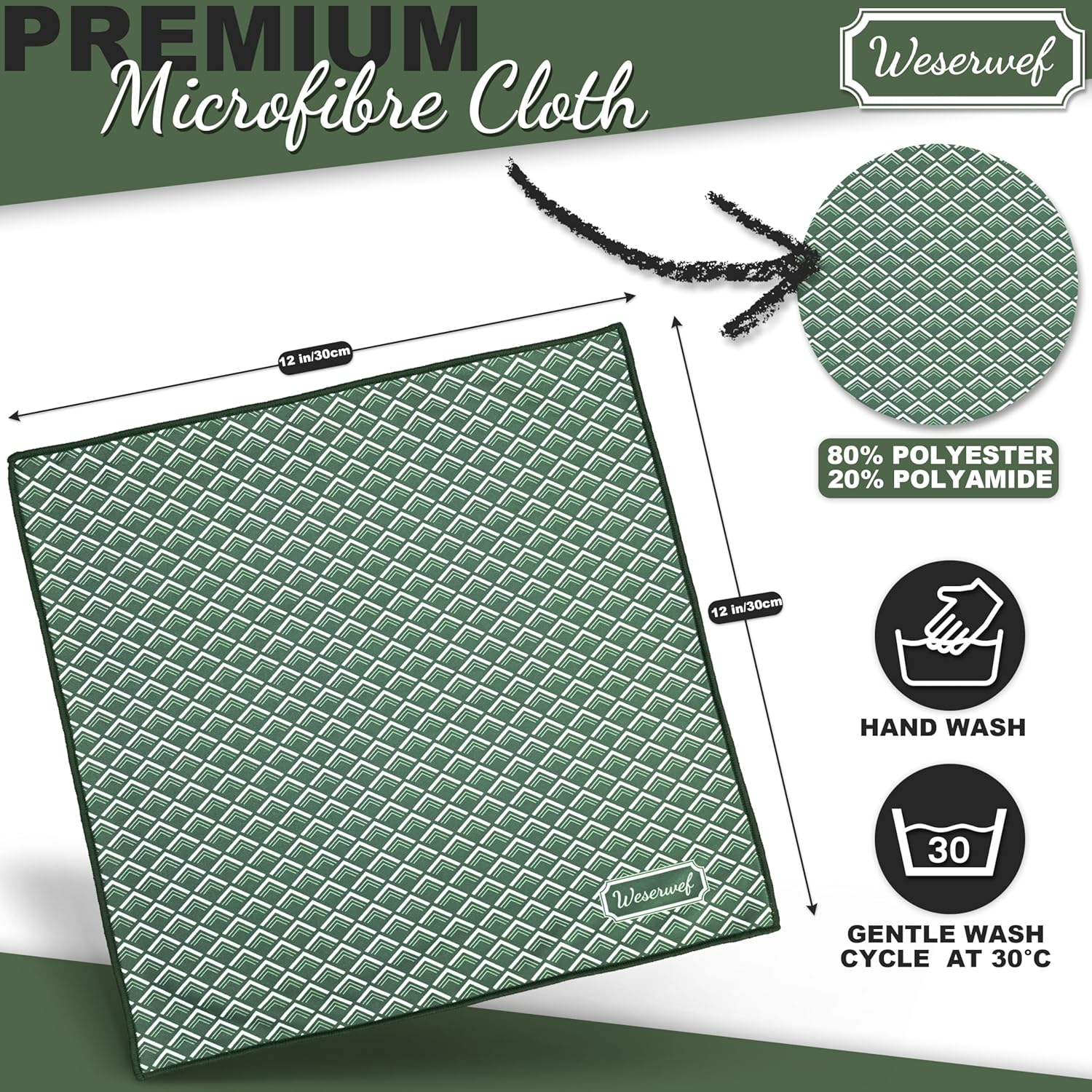 WESERWEF Design Microfiber Glasses Cleaning Cloth – Premium Cleaning Cloth for Eyeglasses, Screens, Tablets, Cameras & Lenses, 12" x 12", Ultra-Soft & Scratch-Free (Wave)
