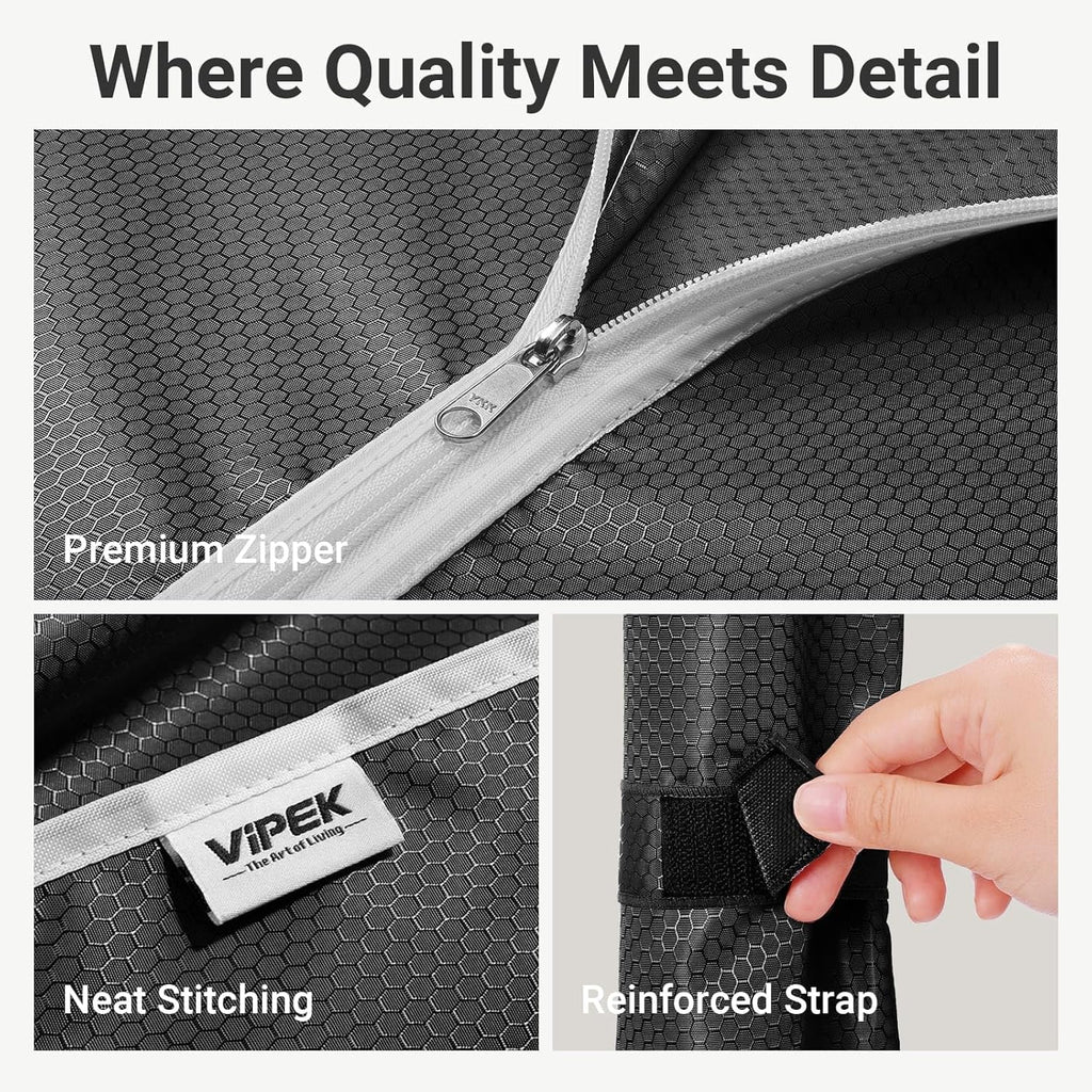 VIPEK V5C Covered Clothes Rack Heavy Duty Portable Closet Wardrobe, Freestanding White Metal Clothing Rack with Black Dustproof Cover, Adjustable Custom Closet Rack, 57.9"L x 17.3"W x 76.4"H (Medium)
