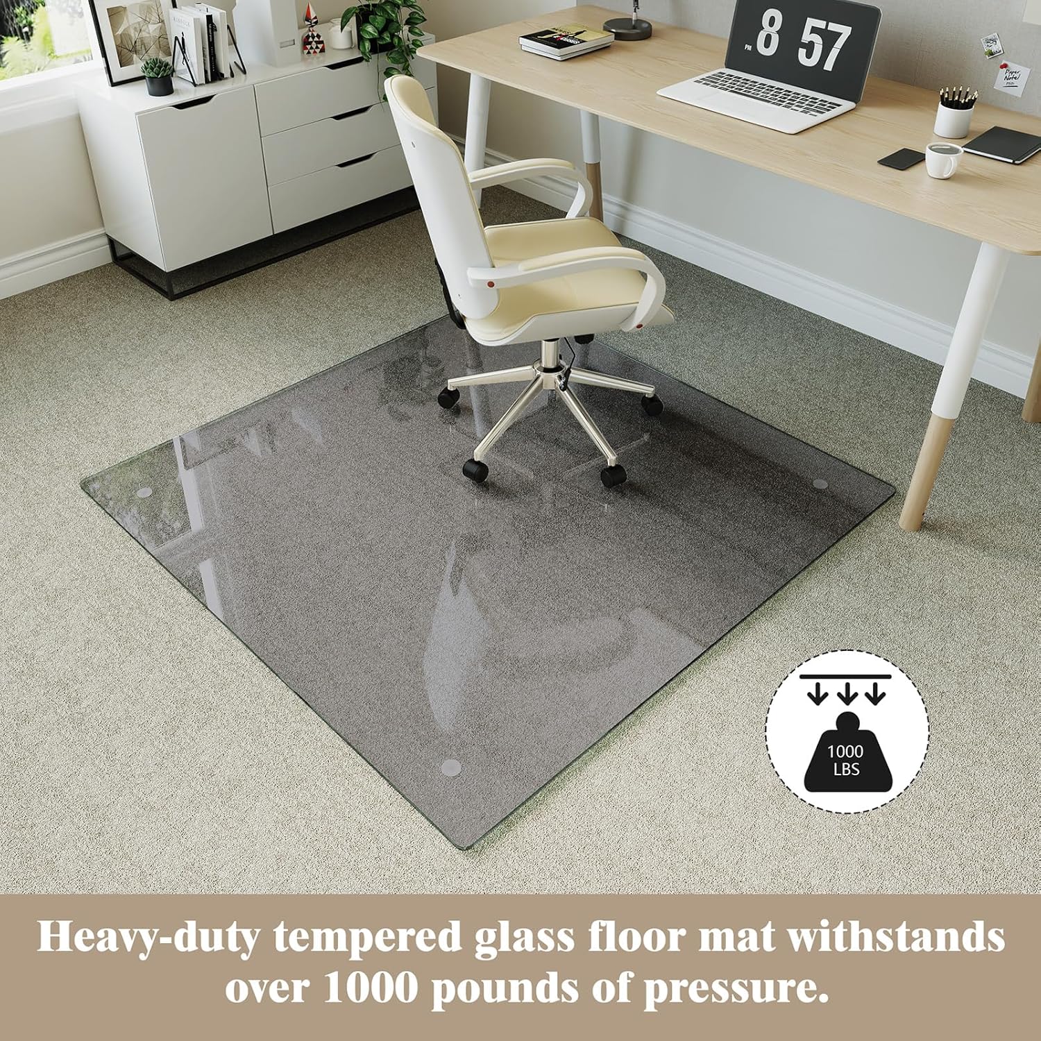 Koonmi Tempered Glass Chair Mat for Hardwood Floors & Carpets, 46" x 46“ Grey Heavy Duty Office Floor Protector with Noise-Free Gliding Shatterproof for Home Office Desk