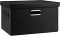 Medium 15" 21 Quart Collapsible Stackable Storage Bins with Lids, 1 Pack Black Foldable Fabric Closet Storage Boxes with Lids, 4 Handles Heavy-duty Linen Cube Baskets for Bedroom