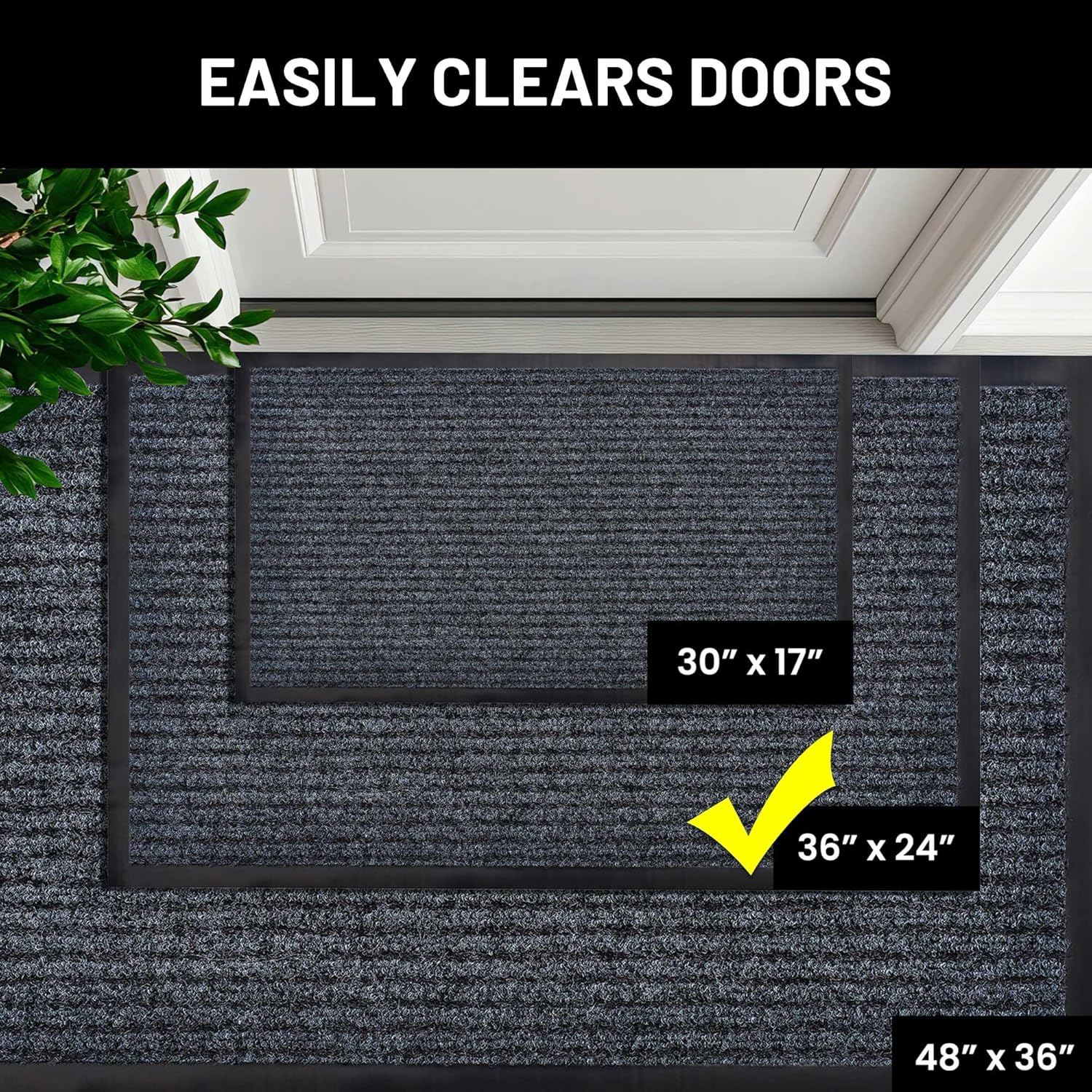 Sierra Concepts Front Door Mat Welcome Floor Mats - Entryway Indoor Outdoor Entrance Doormat, Patio, Porch, Muddy Shoe, Inside Outside Low Profile, 36x24 inches, 2-Pack Gray