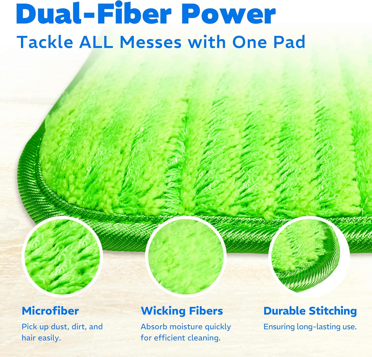 2 Pack Reusable Microfiber Mop Pads, Compatible with Swiffer Wet Jet, Machine Washable Cloths, Refills for All Floor Cleaning, Wet Dry - 10"- 12"