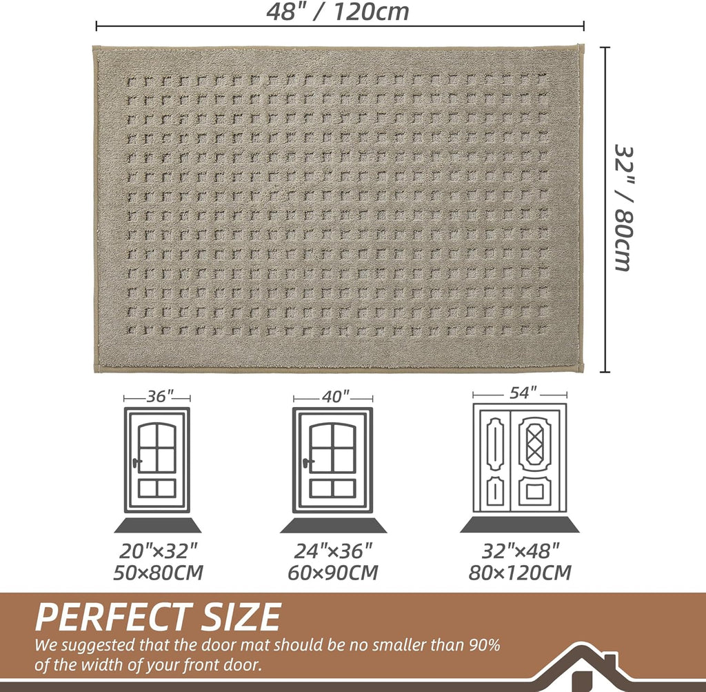 BEQHAUSE Waffle Door Mats Indoor 32"x48", Dog Mat for Muddy Paws Absorbent and Dirt Resist Floor Mats Non-Slip Washable Rugs for Entryway, Welcome Mat for Front Back Door, Muddy Wet Shoes, Beige